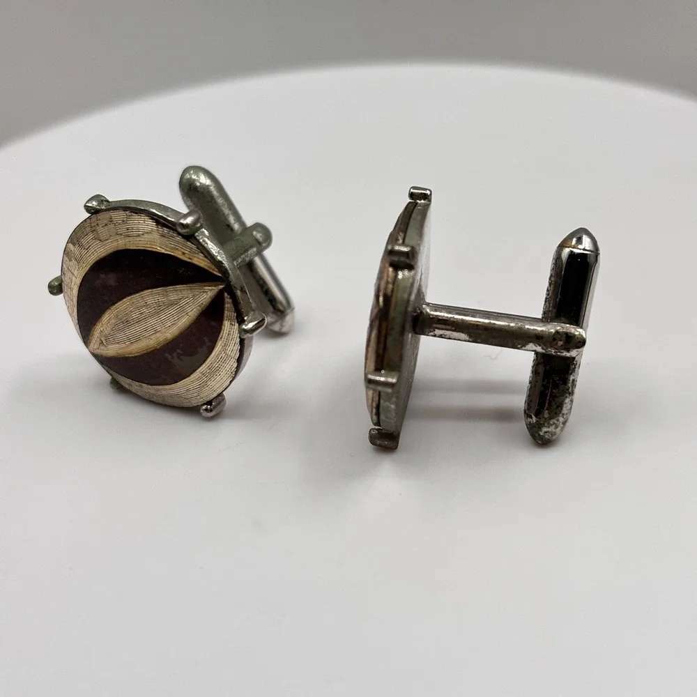 VTG Swank Cufflinks Silver Tone Abstract Leaf Eye Design Mod Mid Century Men's
